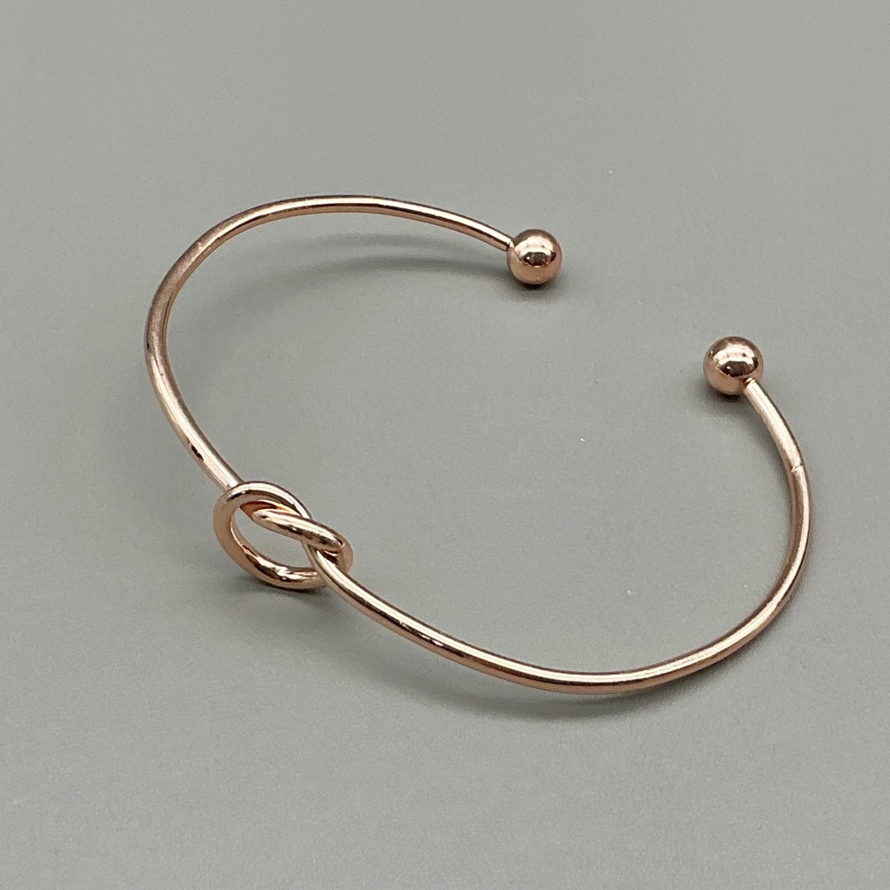 Knot Cuff Bracelet Women Rose Gold Tone Love Knot Ball End Minimalist Jewelry